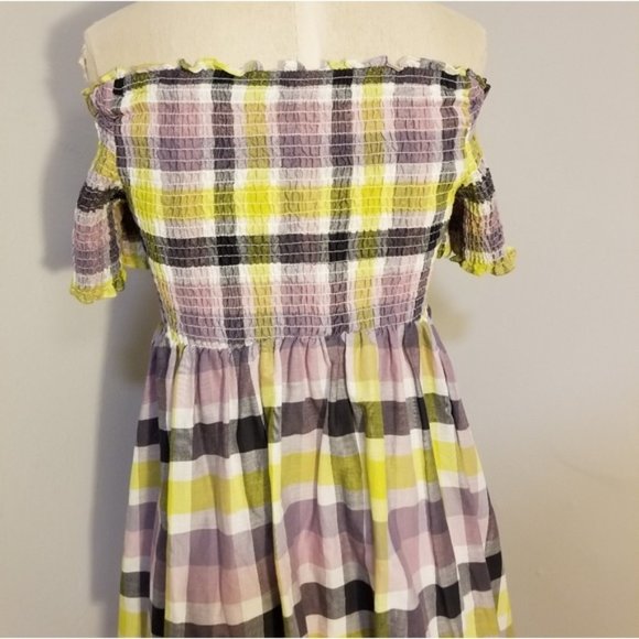 TORRID MULTI PLAID SMOCKED OFF THE SHOULDER TOP NEW W/TAGS BABYDOLL SUMMER 2X - Picture 6 of 7